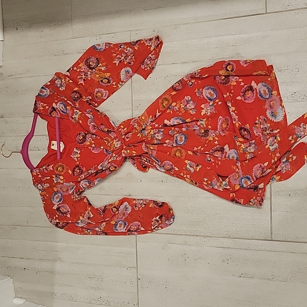 Red dress with floral pattern, size small